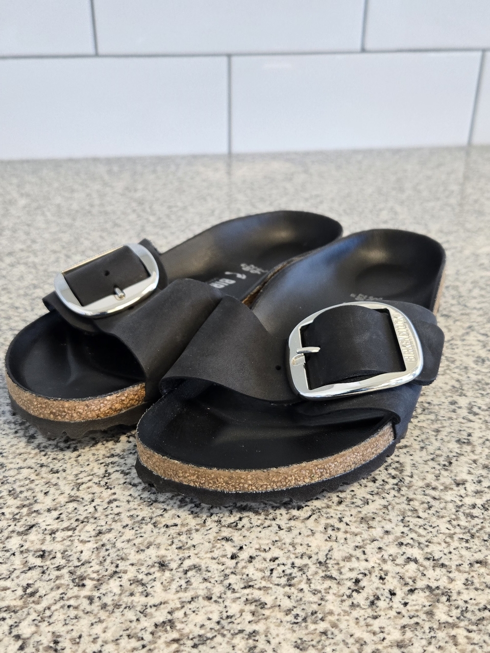 Birkenstock Black Single-Buckle Cork Slide